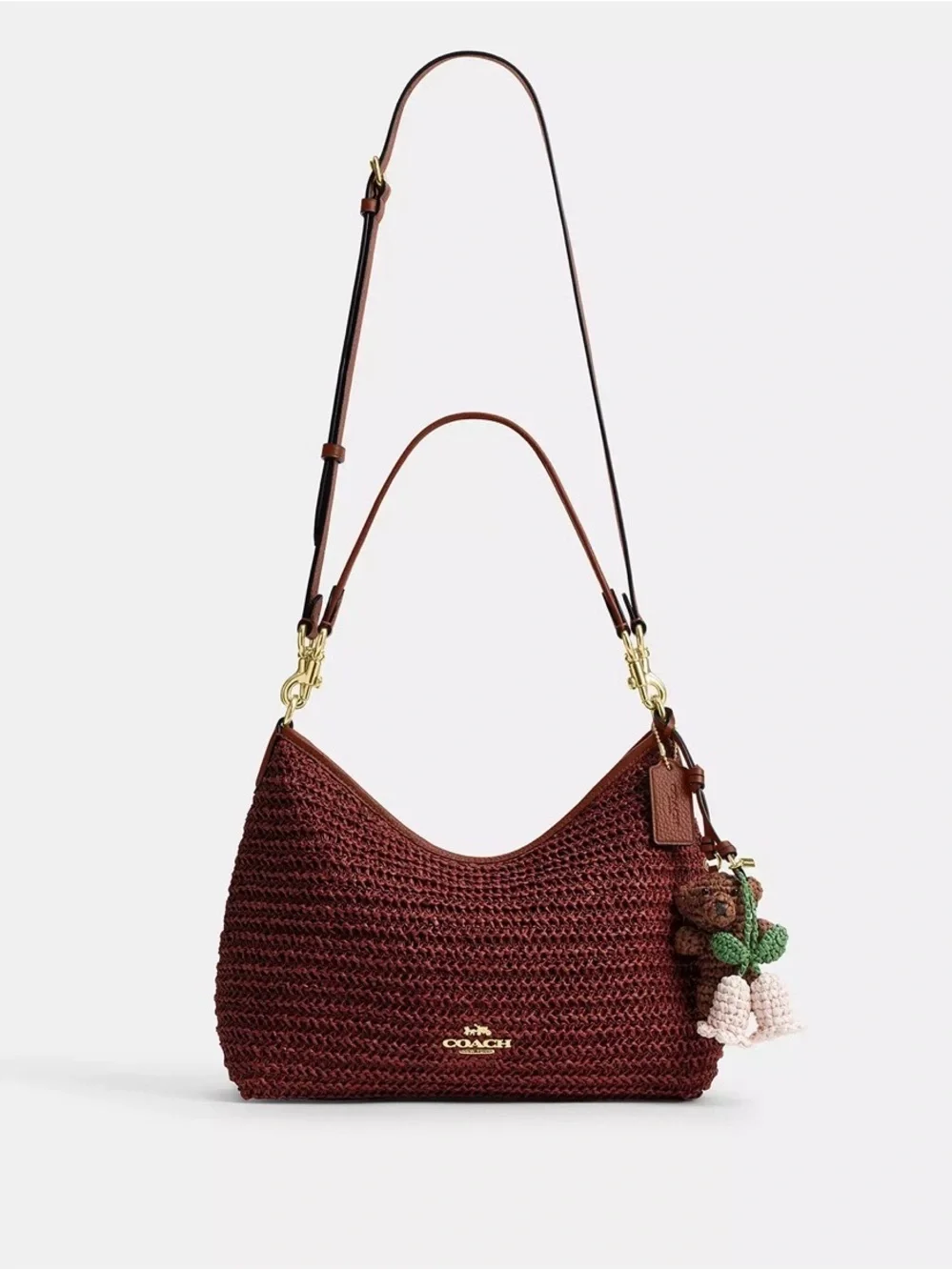 NWT Coach Laurel Shoulder Bag With Charms CES23 Straw/Gold/Russet